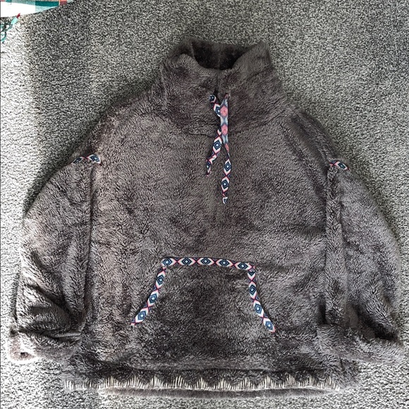 Sundance Mountain Loft Oversized Sherpa Fleece Pullover Cowl Neck Gray Size XS - Picture 2 of 12